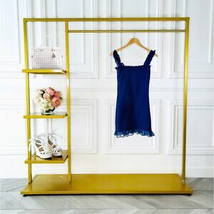 Aritzia Wilfred Luella Navy Blue Smocked Mini Dress Size Small